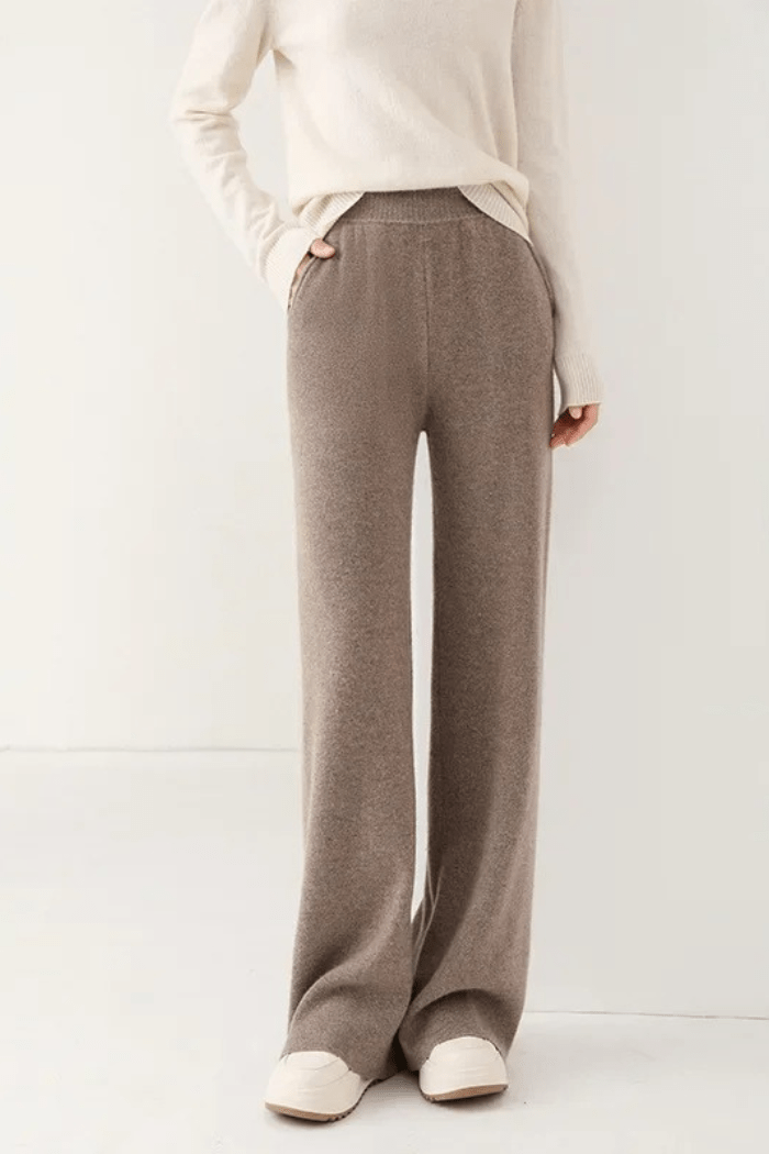 Cashmere Wide-Leg Pants High Waisted for Women | Elira Khaki