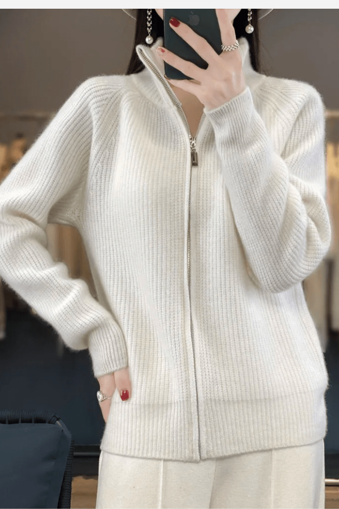 Cashmere Zip-Up Sweater Tailored Fit for Women | Sylvaine