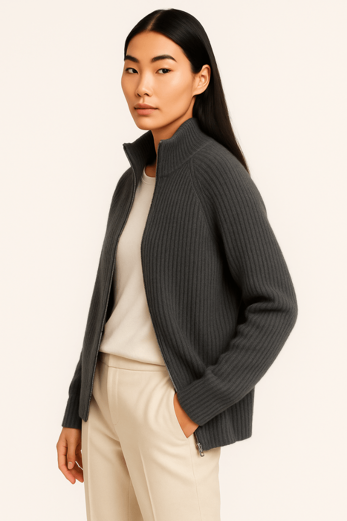 Cashmere Zip-Up Sweater Tailored Fit for Women | Sylvaine