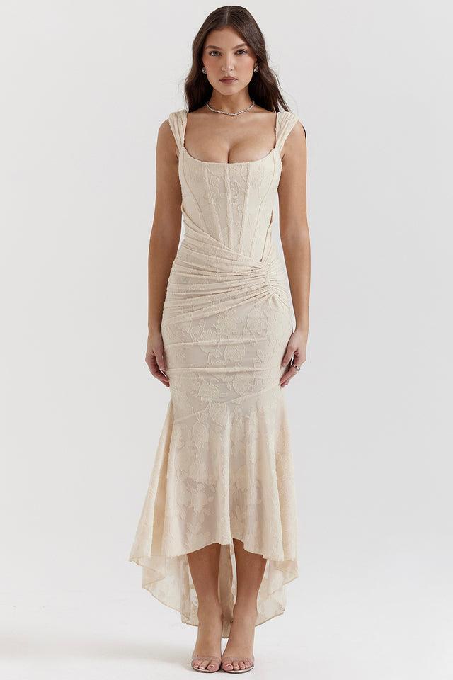 Midi Dress Floral Print for Women | Virela Beige