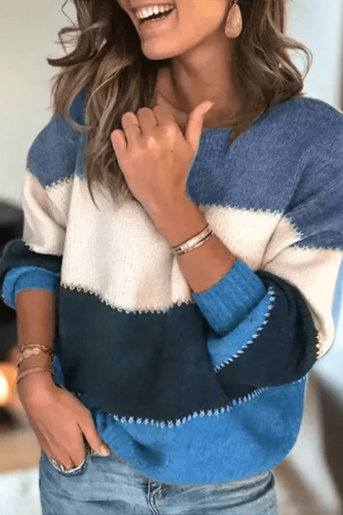 Colour-Block Sweater Relaxed Fit for Women | Arlena Blue
