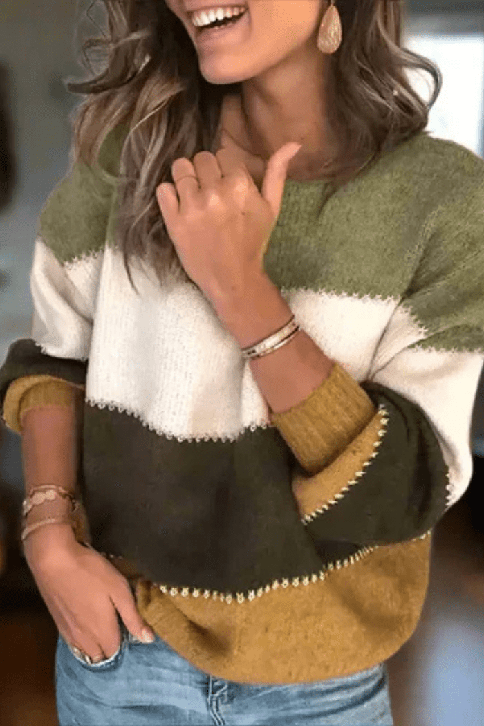 Colour-Block Sweater Relaxed Fit for Women | Arlena Green