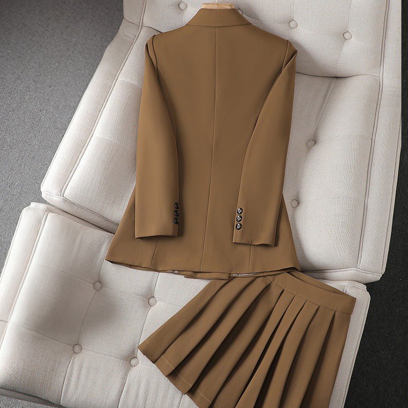 Double-Breasted Blazer and Pleated Short Skirt Set for Women | Valentina