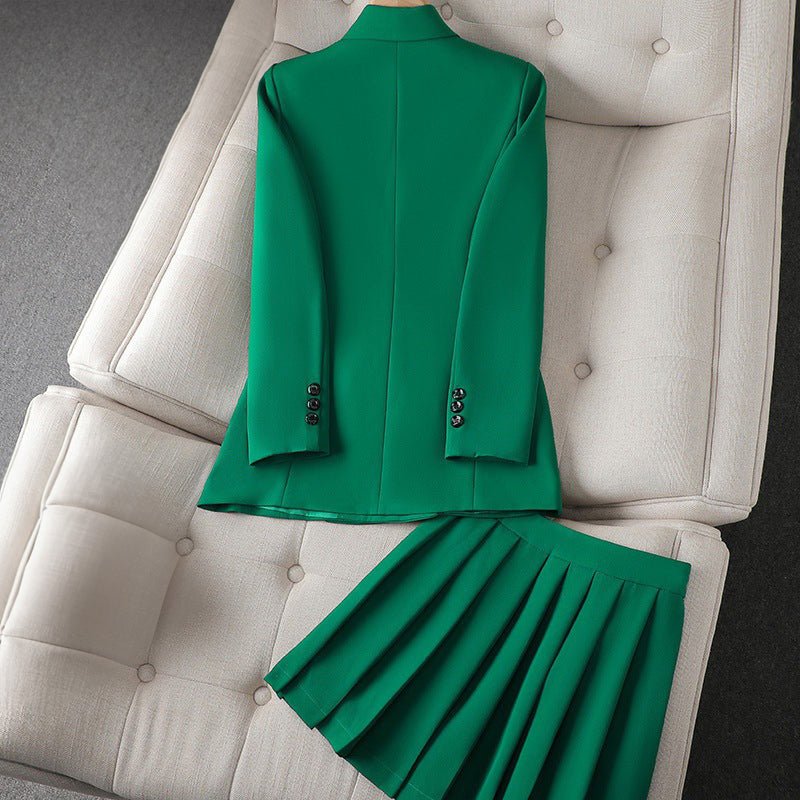 Double-Breasted Blazer and Pleated Short Skirt Set for Women | Valentina