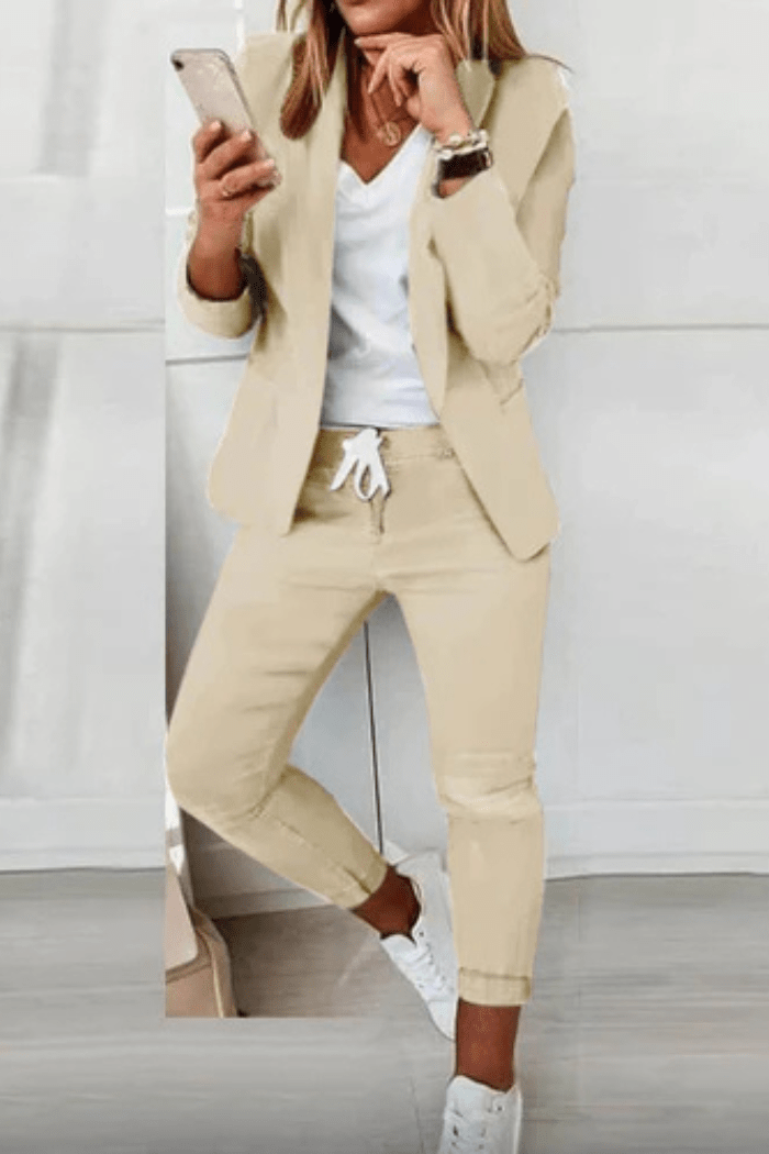 Elegant Blazer Set Two-Piece for Women | Sully Beige