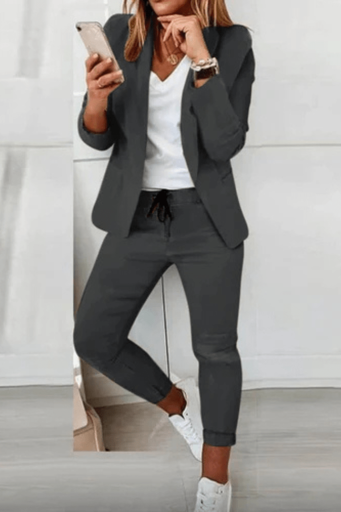 Elegant Blazer Set Two-Piece for Women | Sully Gray