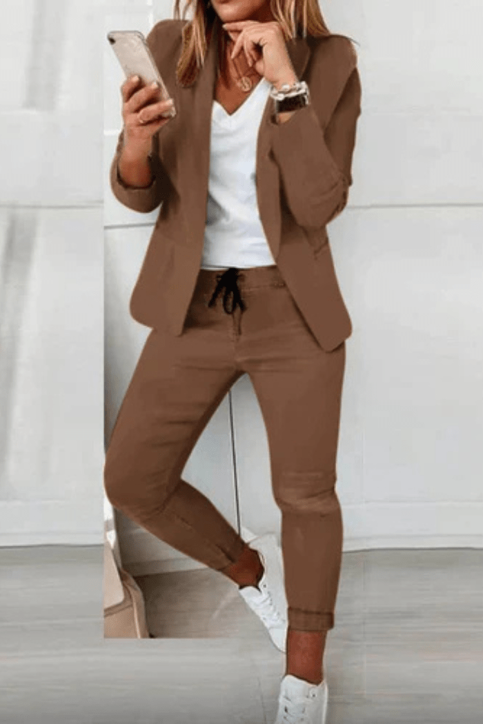 Elegant Blazer Set Two-Piece for Women | Sully Brown