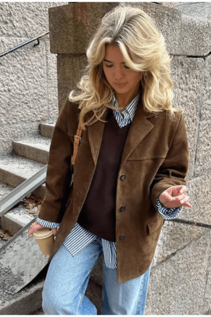 Elegant Brown Jacket Tailored Fit for Women | Elene