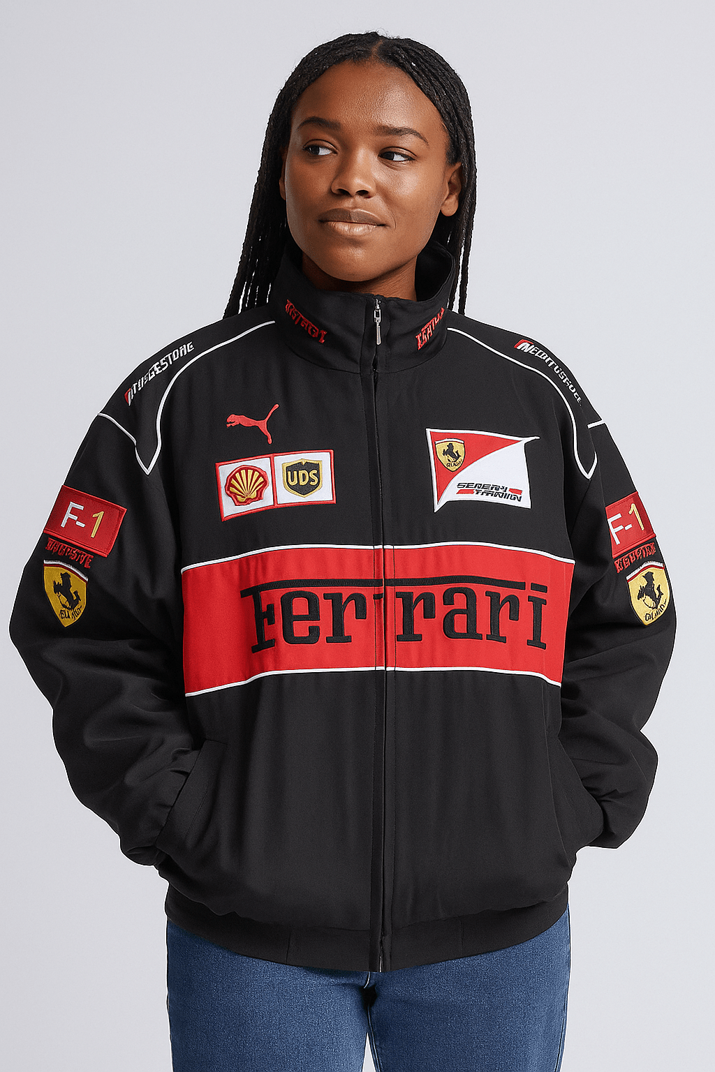 F1 Racing Jacket Retro Style Zip Up | Rivana Midnight Black