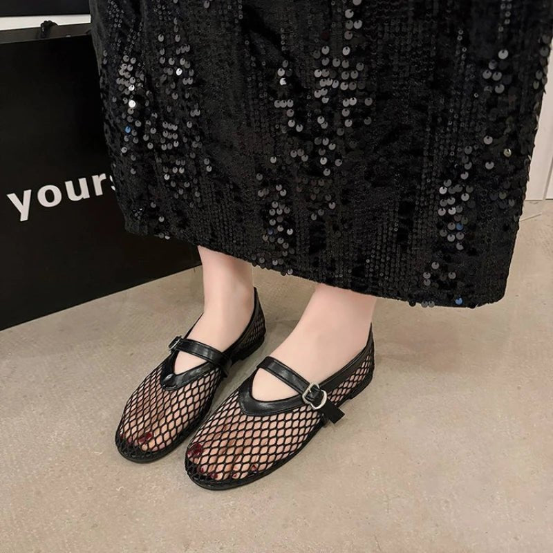 Fishnet Ballet Flats for Women | Stella Black