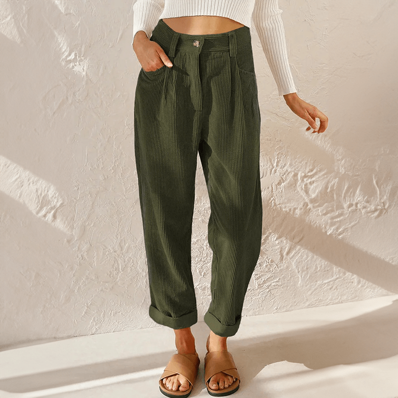 High Waist Corduroy Pants Casual Fit for Women | Juli Green