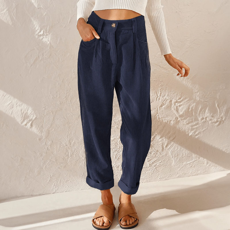 High Waist Corduroy Pants Casual Fit for Women | Juli Blue