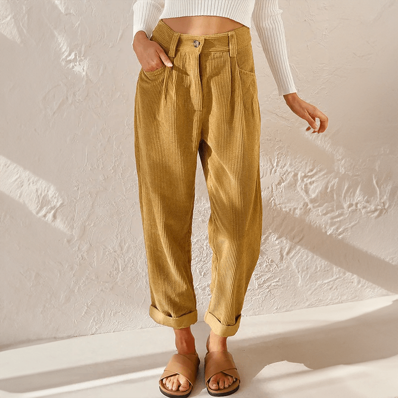 High Waist Corduroy Pants Casual Fit for Women | Juli Yellow