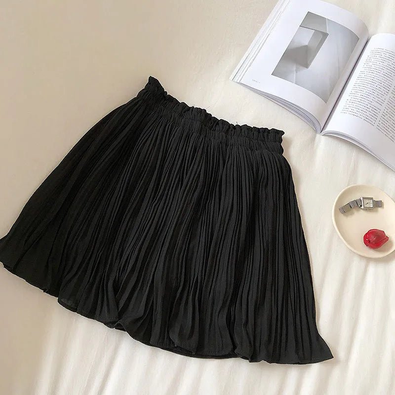 High Waisted Chiffon Pleated Skirt for Women | Shiloh Black One Size