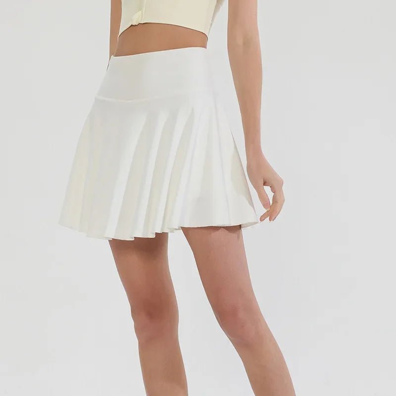 High Waisted Pleated Yoga Skort for Women | Sara Cream