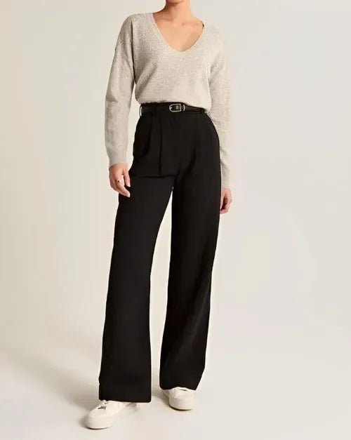 High Waisted Wide Leg Trousers for Women | Alvena Black