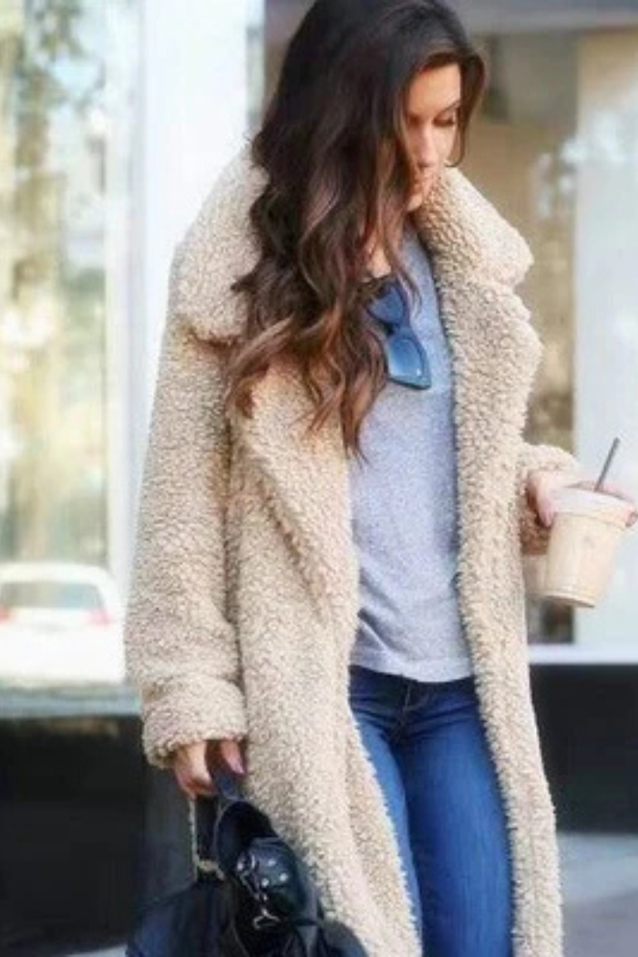 Long Fleece Teddy Coat Warmth for Women | Joly Apricot