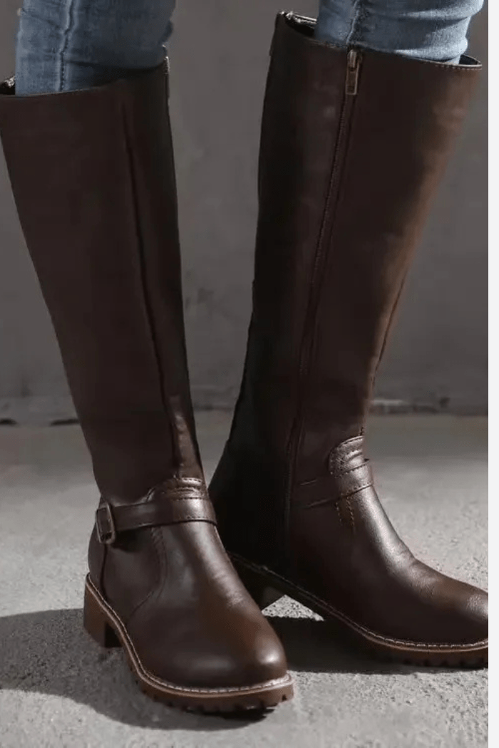 Knee High Vegan Leather Winter Boots for Women | Eloria Dark Brown
