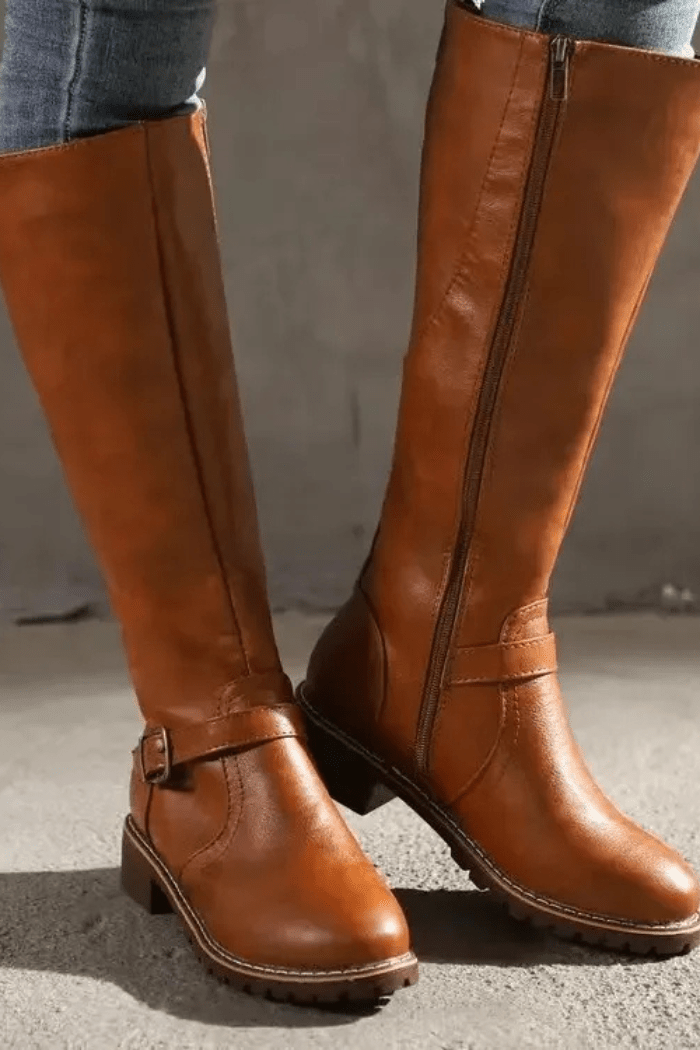 Knee High Vegan Leather Winter Boots for Women | Eloria Brown