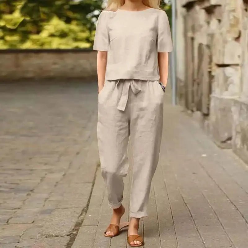 Linen Blouse and Pants Set for Women | Beatriz Beige