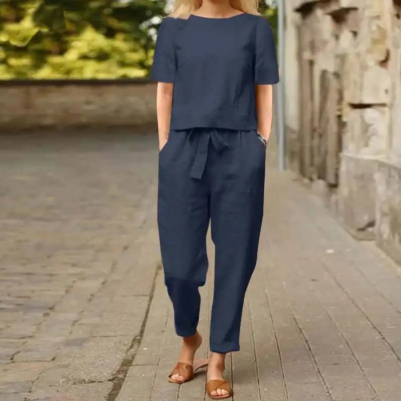 Linen Blouse and Pants Set for Women | Beatriz Blue