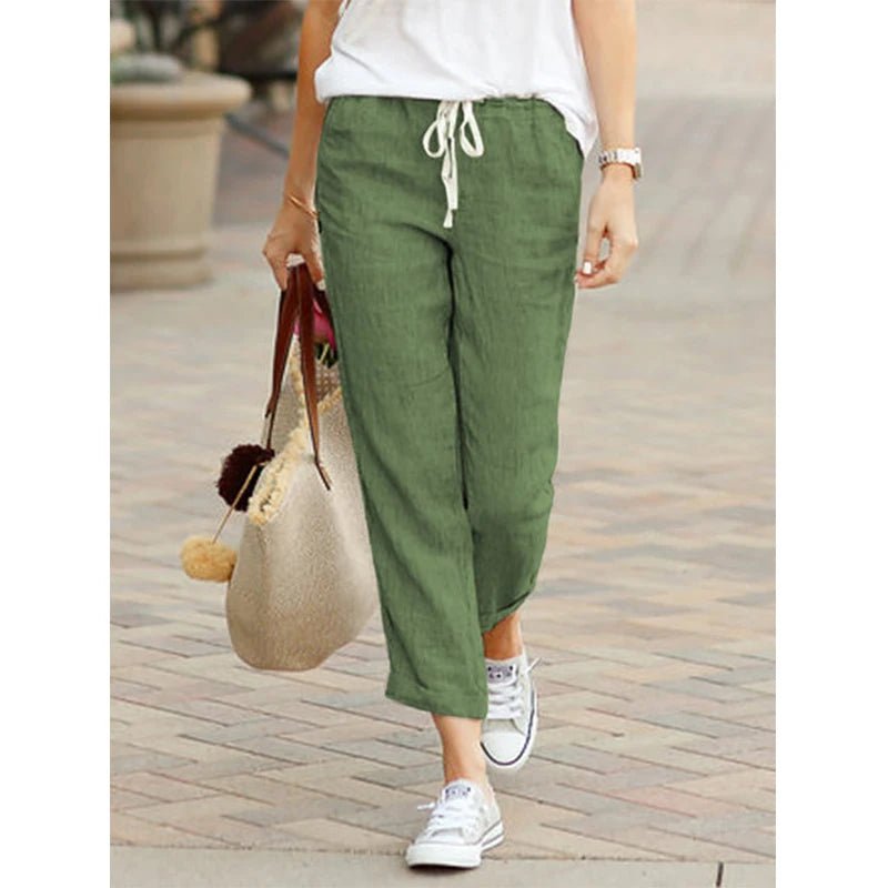 Linen Pants with String for Women | Zendaya Green
