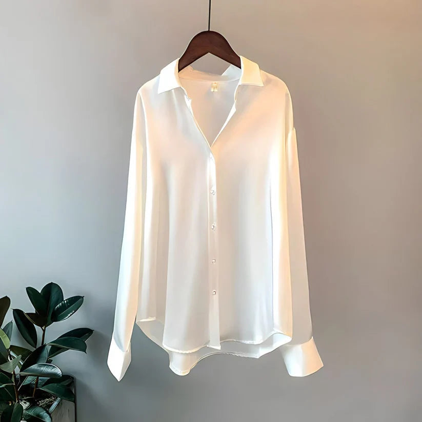 Long Sleeve Blouse Luxurious Silk for Women | Élodie White