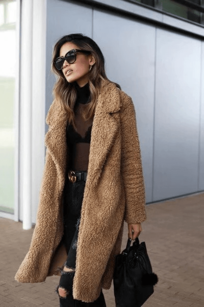 Long Fleece Teddy Coat Warmth for Women | Joly Camel
