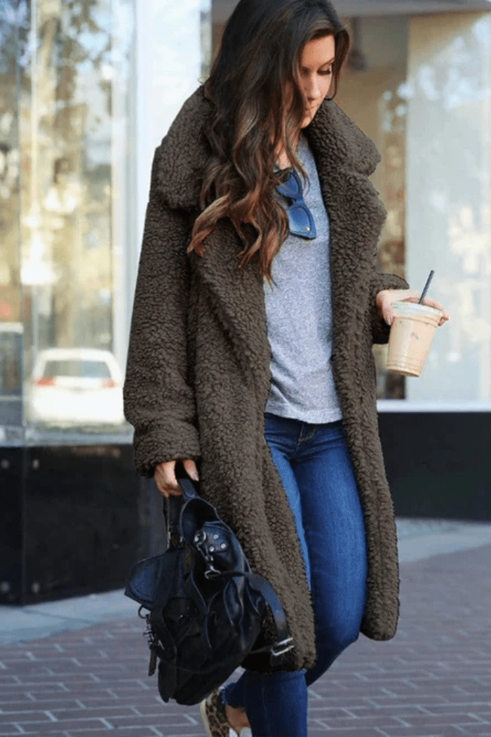 Long Fleece Teddy Coat Warmth for Women | Joly Dark Grey