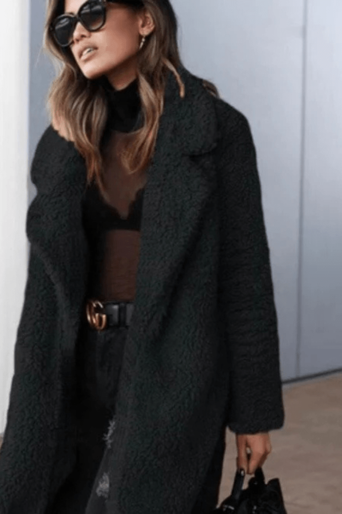 Long Fleece Teddy Coat Warmth for Women | Joly Black