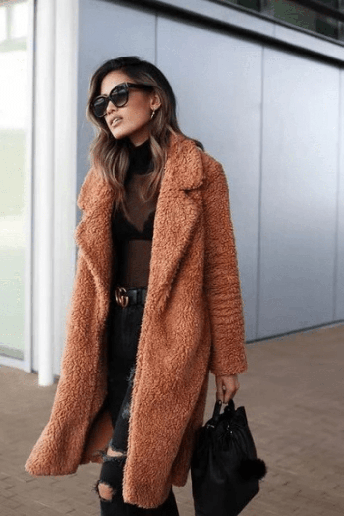 Long Fleece Teddy Coat Warmth for Women | Joly Chocolate
