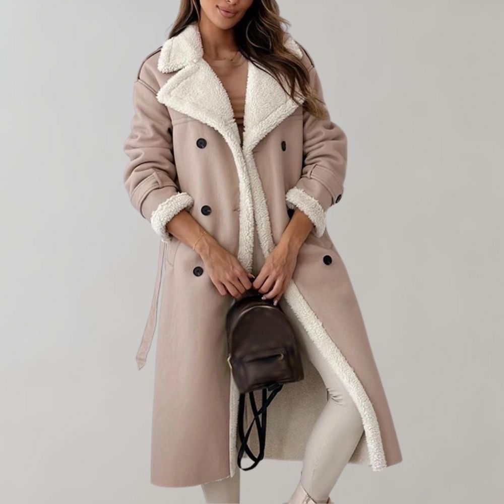 Longline Faux Shearling Coat for Women | Maribel Apricots