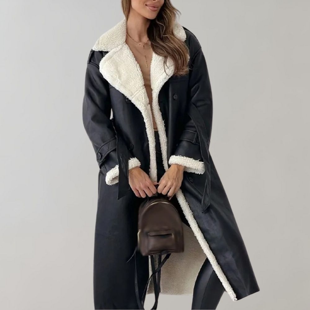 Longline Faux Shearling Coat for Women | Maribel Black