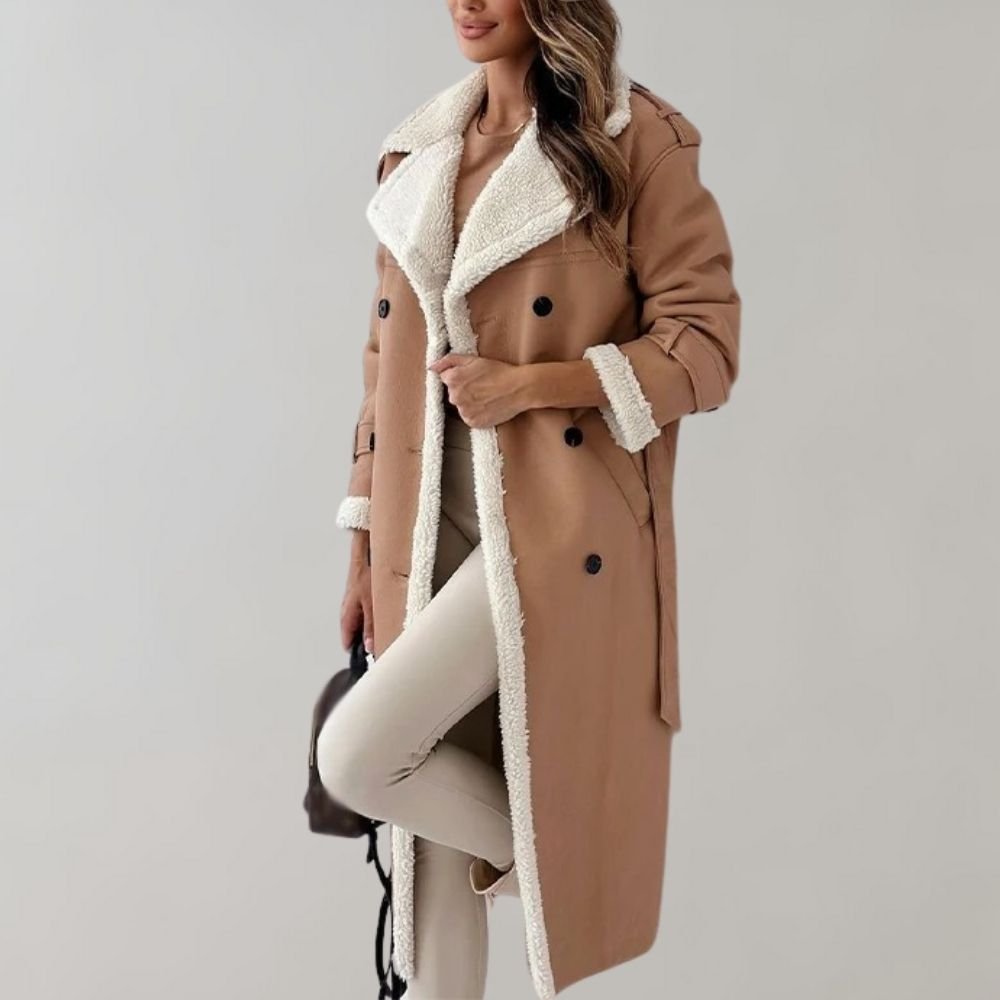 Longline Faux Shearling Coat for Women | Maribel Khaki