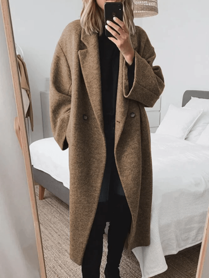 Longline Winter Coat Relaxed Fit for Women | Elowyn Brown