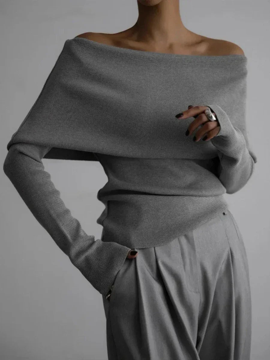 Off-Shoulder Sweater Lightweight Fit for Women | Virell Gray