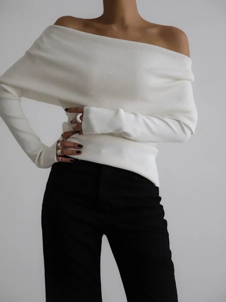 Off-Shoulder Sweater Lightweight Fit for Women | Virell White