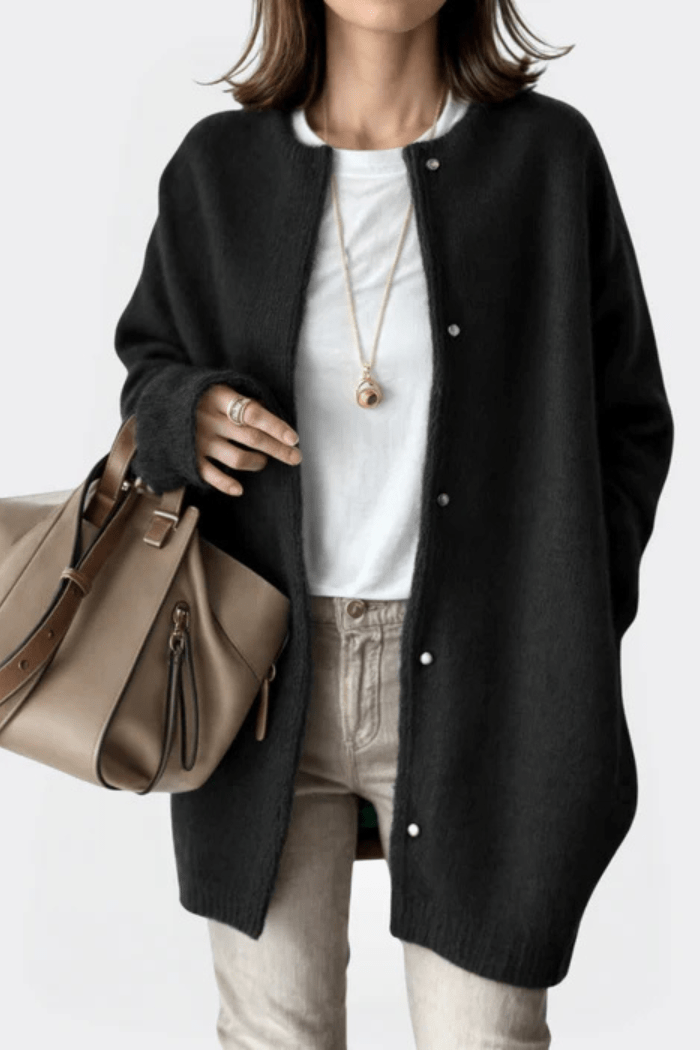 Open-Front Cardigan Relaxed Fit for Women | Elina Black