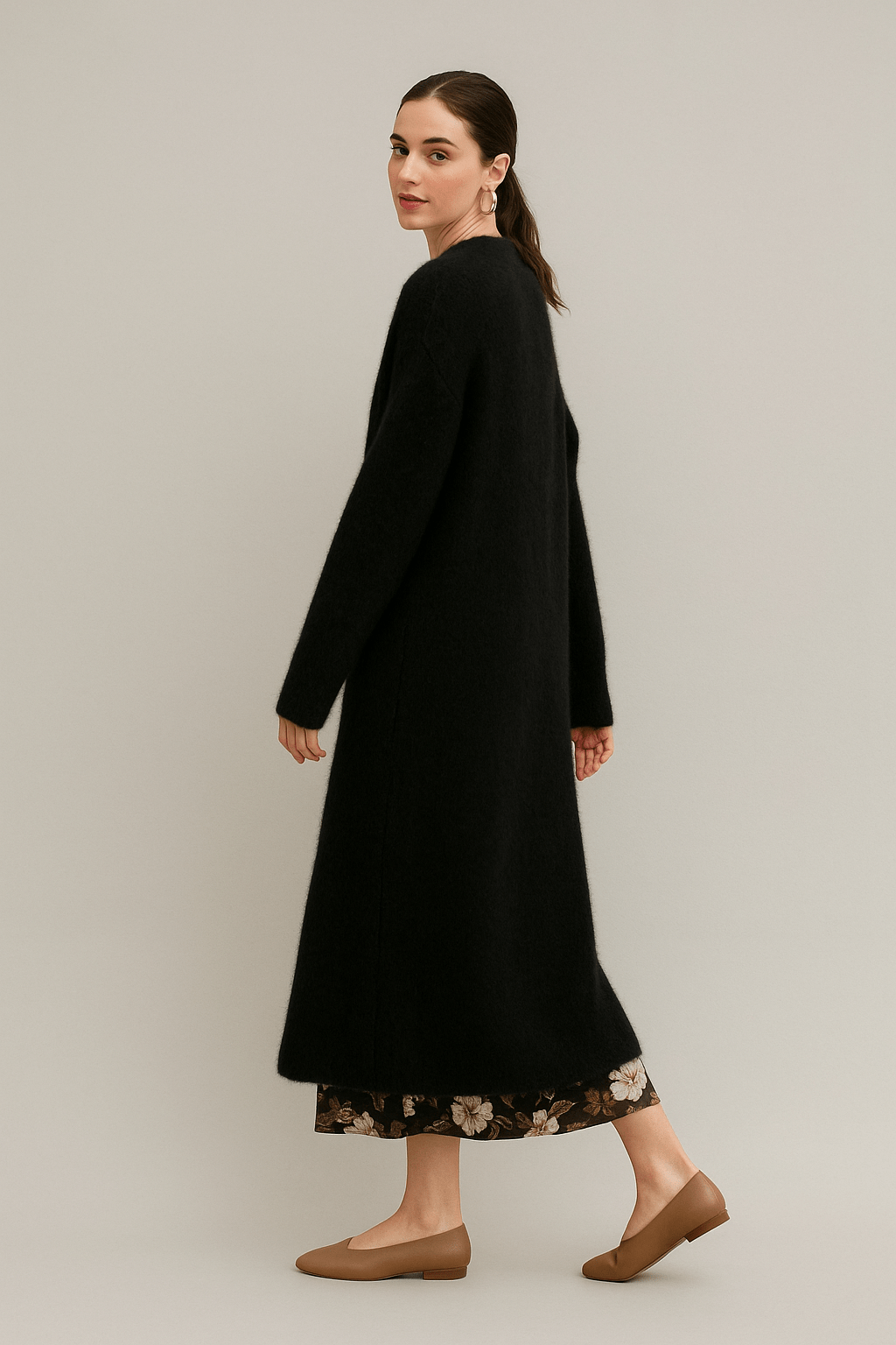 Oversized Long Drape Sweater Relaxed Fit for Women | Noelle Black