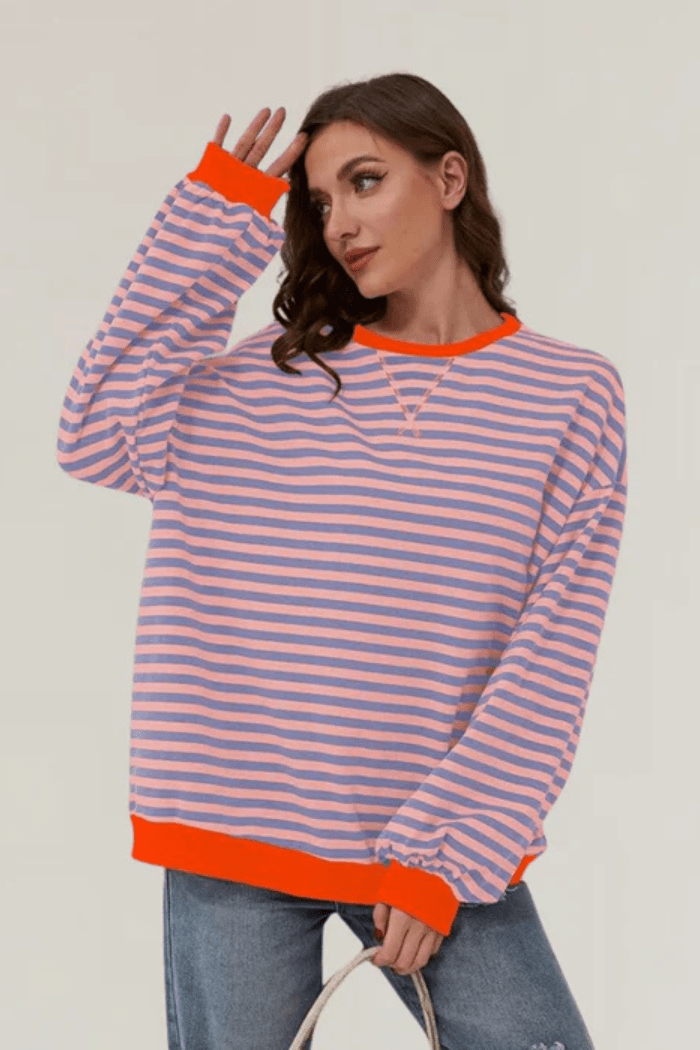 Oversized Striped Jumper Relaxed Fit for Women | Odessa Orange & Blue
