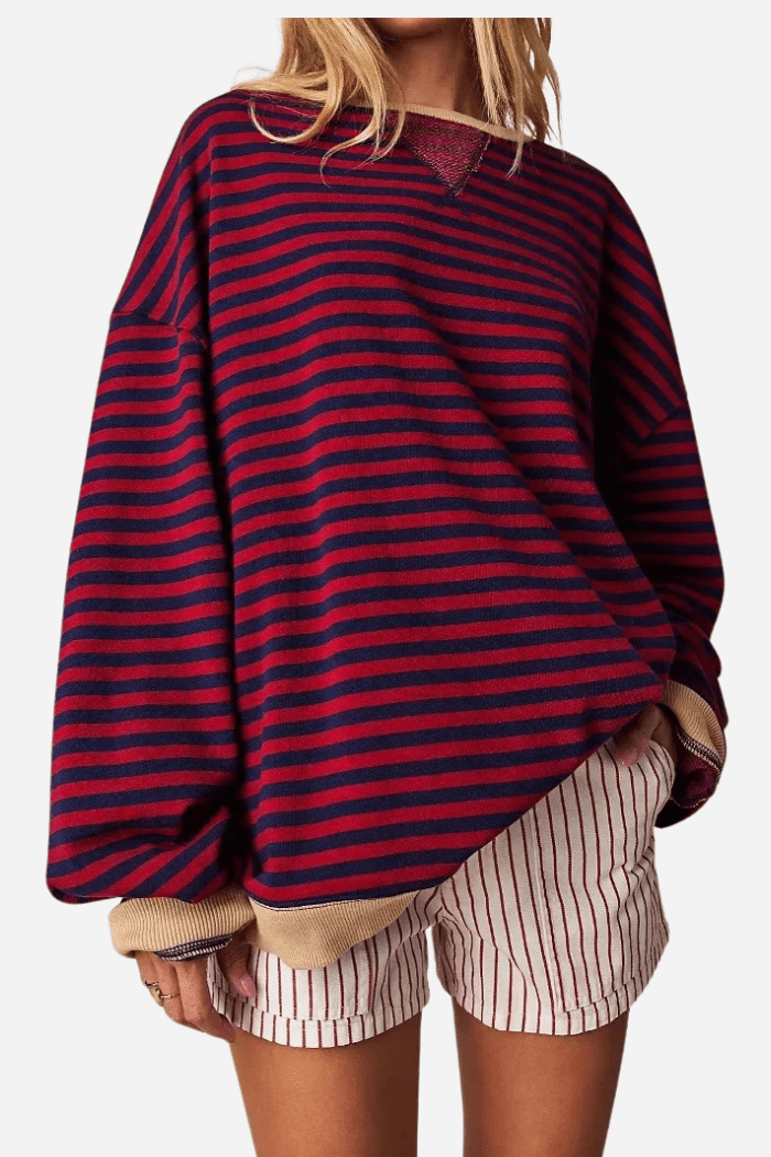 Oversized Striped Jumper Relaxed Fit for Women | Odessa Black & Red