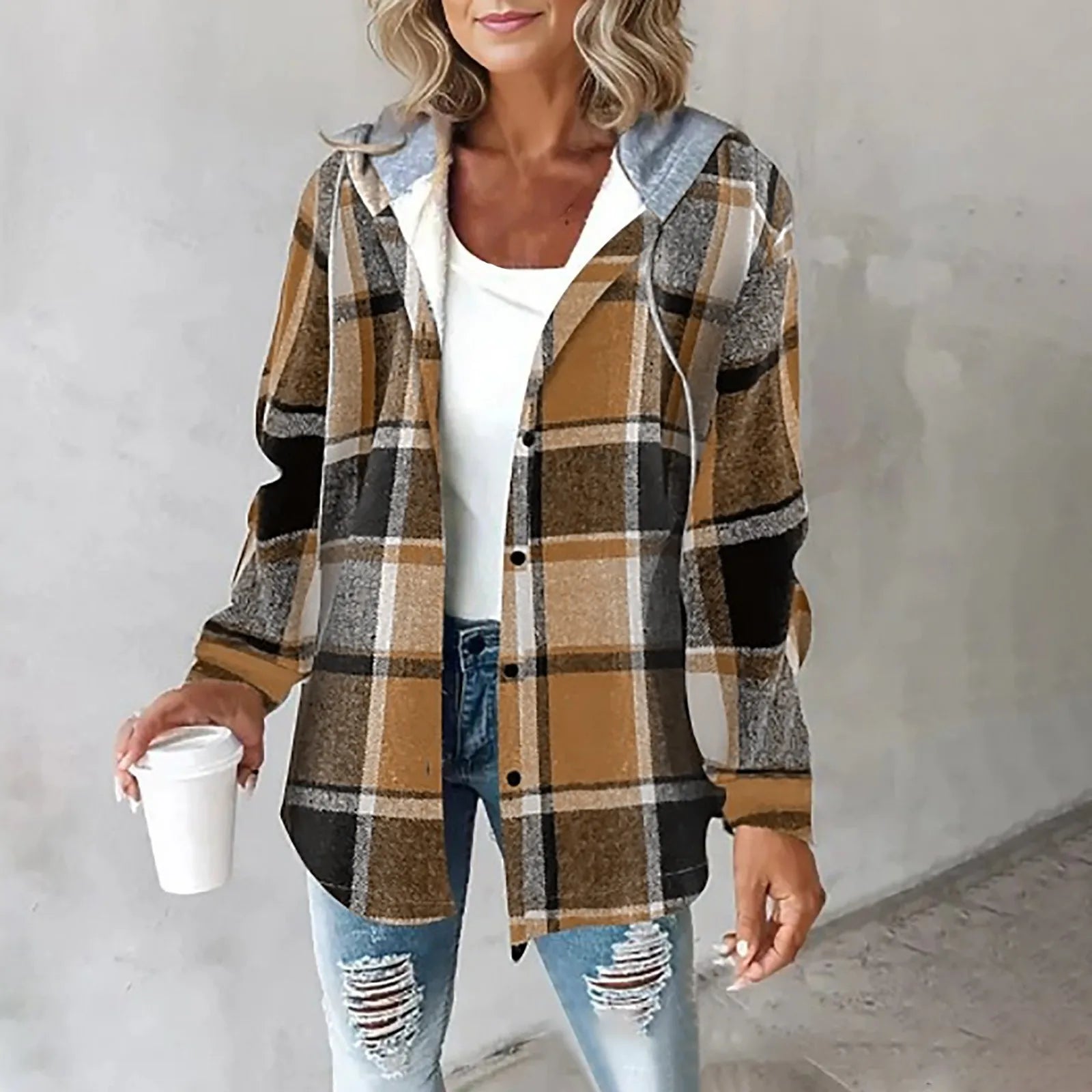 Plaid Zip-Up Hooded Jacket Stylish Fit for Women | Isa Brown