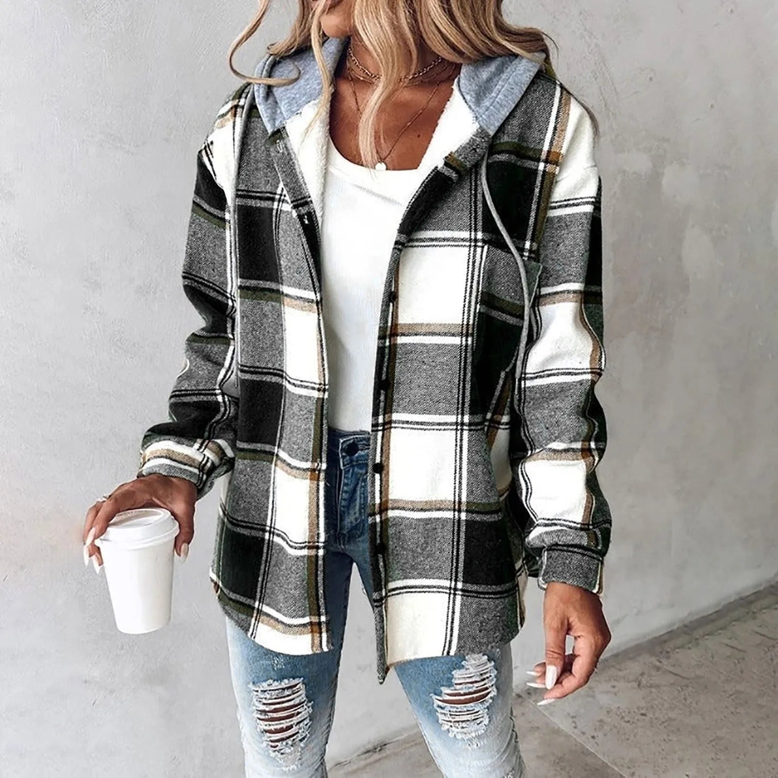 Plaid Zip-Up Hooded Jacket Stylish Fit for Women | Isa Black
