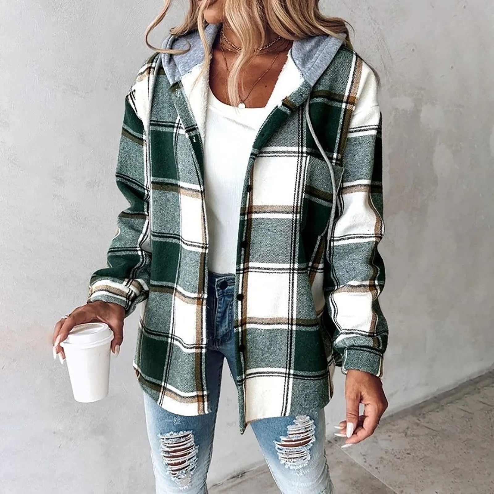 Plaid Zip-Up Hooded Jacket Stylish Fit for Women | Isa Green