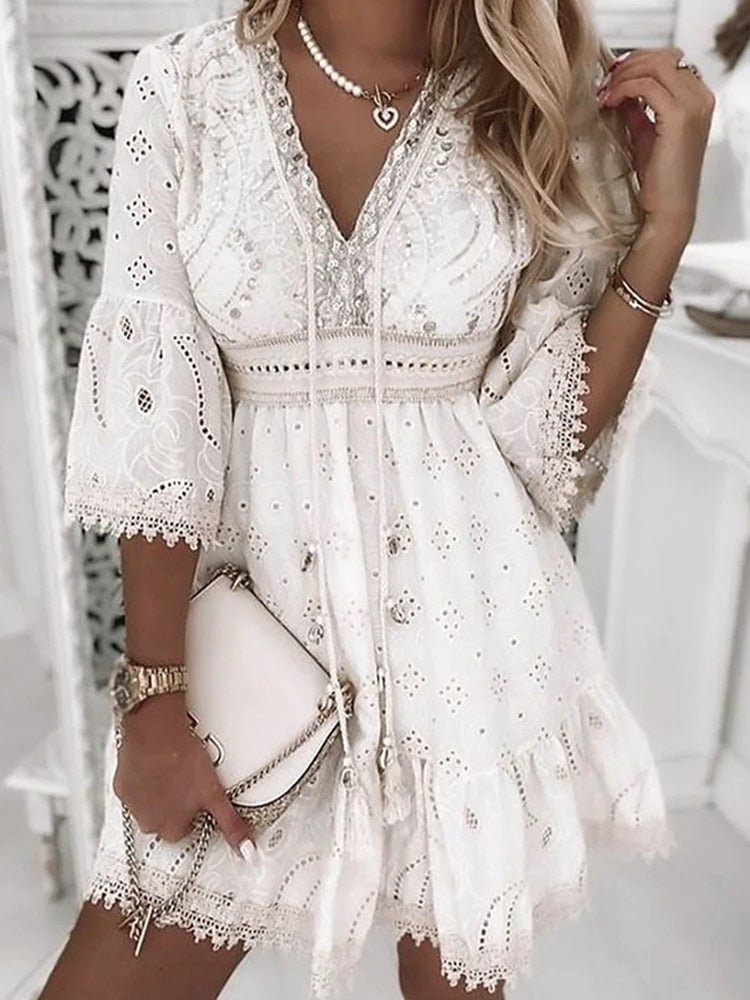Summer Dress with Lace Detailing for Women | Lucy White