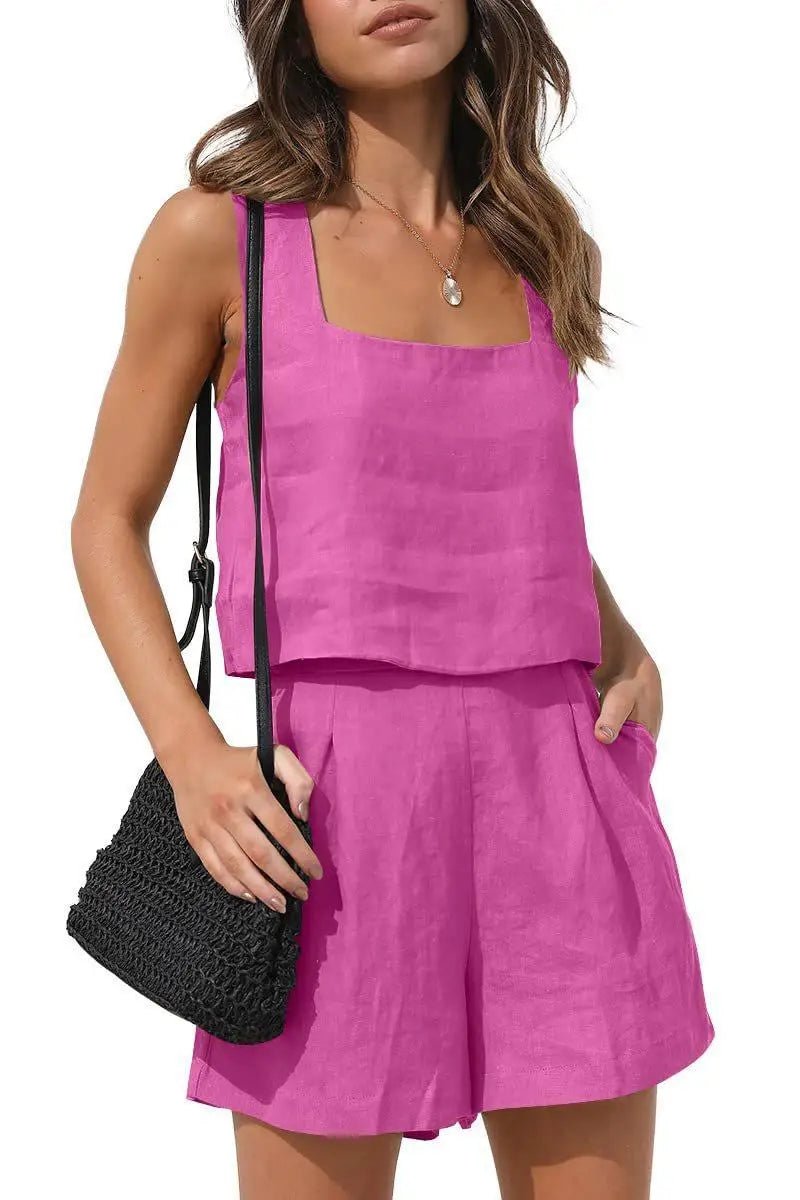 Summer Linen Set with Top and Shorts for Women | Georgina Pink
