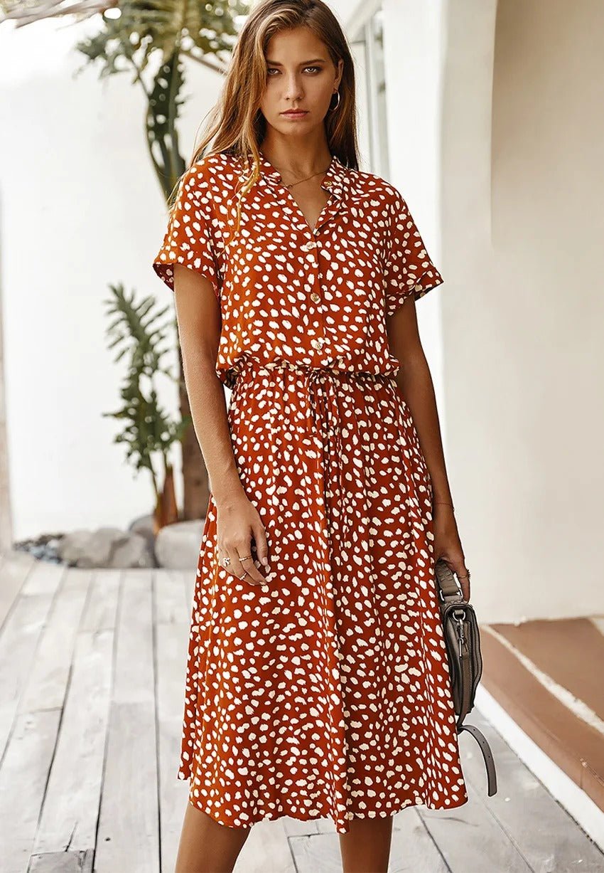 Summer Midi Dress with Print for Women | Samantha Orange Red