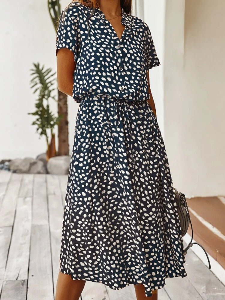 Summer Midi Dress with Print for Women | Samantha Navy Blue