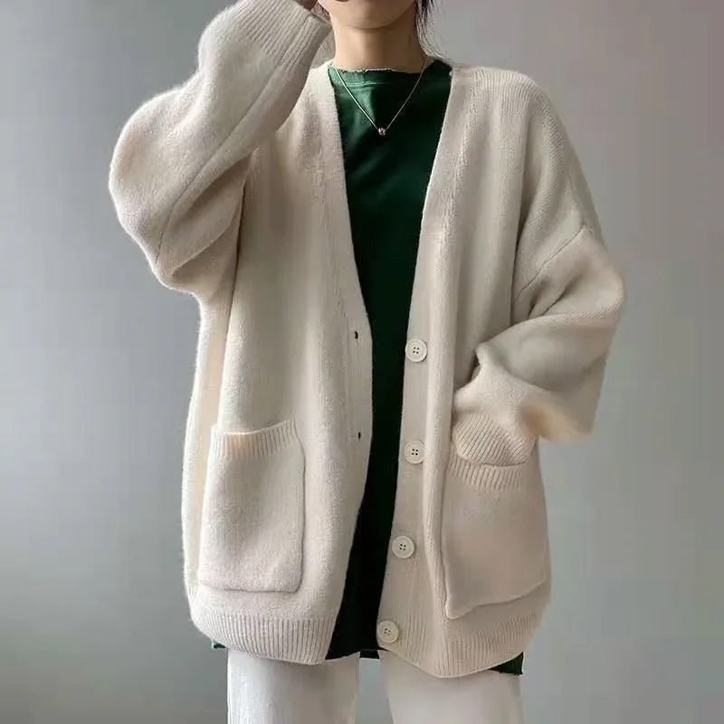 V Neck Button Closure Cardigan for Women | Madeline Beige