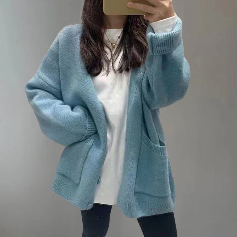 V Neck Button Closure Cardigan for Women | Madeline Blue